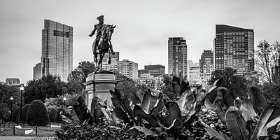 Politicians Royalty Free Images - Boston Public Garden Panoramic Skyline and Washington Monument in Black and White Royalty-Free Image by Gregory Ballos