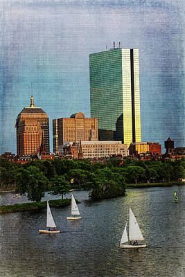Tool Paintings - BOSTON-SAILING THE CHARLES RIVER with texture by Judy Wolinsky
