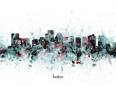 Abstract Skyline Digital Art - Boston Skyline Artistic V2 by Bekim M