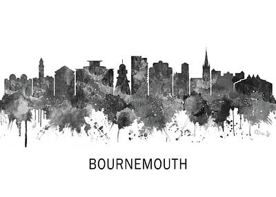 Mother And Child Animals - Bournemouth England Skyline BW by NextWay Art