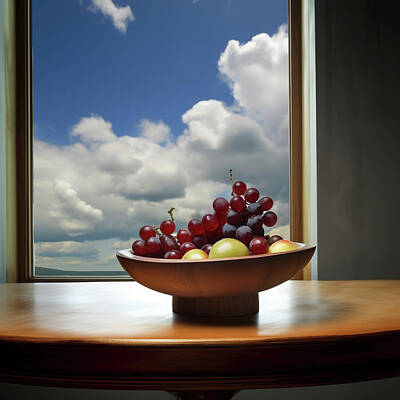 Still Life Digital Art - Bowl of Red and Purple Grapes by Yo Pedro