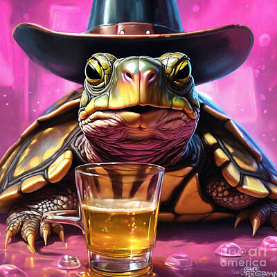Beer Painting Rights Managed Images - Box Turtle Slow Sips Box Turtles Tortoise Tavern  Royalty-Free Image by Adrien Efren