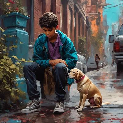 City Scenes Digital Art - Boy and His Best Friend 8 by James Cousineau