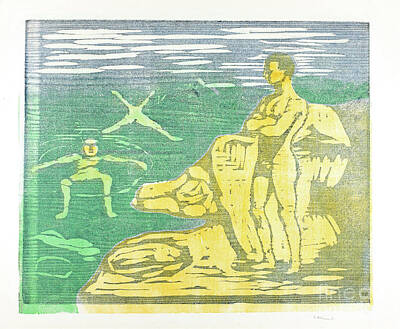 Cities Paintings - Boys Bathing - 1899 - Edvard Munch by Sad Hill - Bizarre Los Angeles Archive