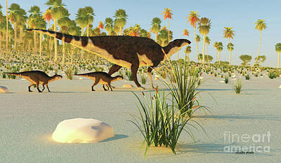Reptiles Digital Art - Brachylophosaurus Dinosaurs by Corey Ford