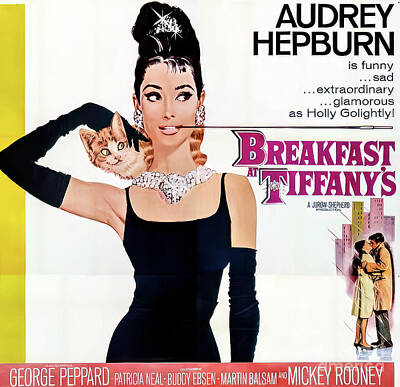 Actors Drawings - Breakfast at Tiffanys  Movie Poster Starring Audrey Hepburn 196 by M G Whittingham