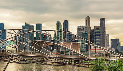 Lipstick Kiss - Bridge and skyscrapers in downtown city of Singapore. by Marek Poplawski