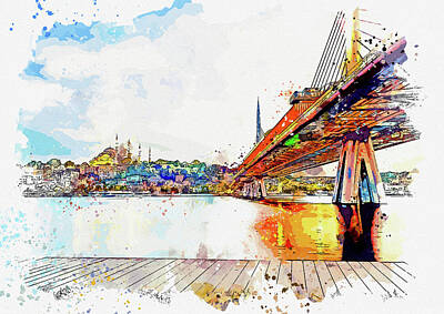 Abstract Skyline Paintings - Bridge in Istanbul, ca 2021 by Ahmet Asar, Asar Studios by Celestial Images