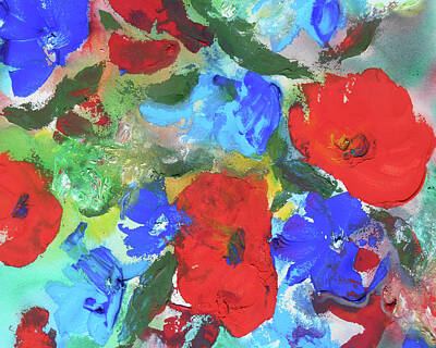 Floral Rights Managed Images - Bright Blue And Red Free Dance Of The Colors And Flowers Floral Contemporary Art IV Royalty-Free Image by Irina Sztukowski