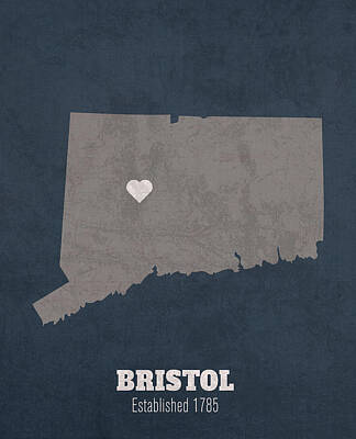City Scenes Mixed Media Rights Managed Images - Bristol Connecticut City Map Founded 1785 University of Connecticut Color Palette Royalty-Free Image by Design Turnpike