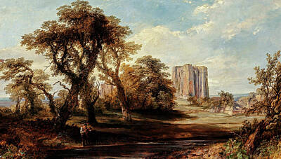 Fantasy Digital Art - British School . River Landscape with Castle Ruins. by Celestial Images