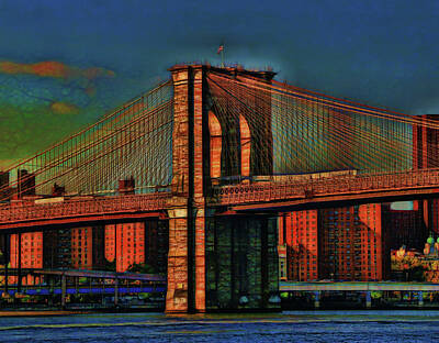 Workout Plan Target Muscle Groups - Brooklyn Bridge Tower at Sunset - Photopainting by Allen Beatty