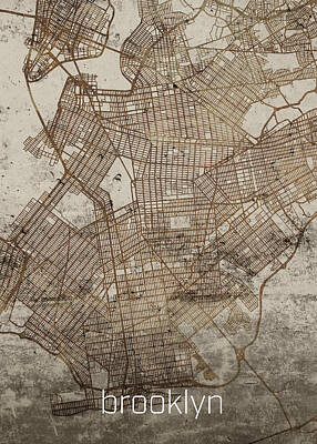 Cities Mixed Media Royalty Free Images - Brooklyn New York Vintage City Street Map on Cement Background Royalty-Free Image by Design Turnpike