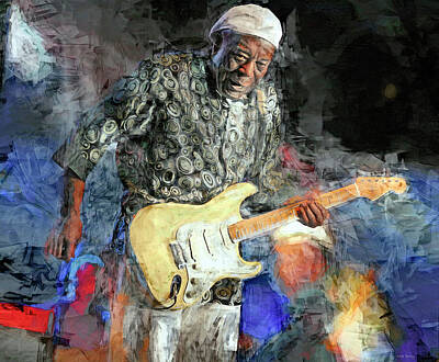 Musician Mixed Media Rights Managed Images - Buddy Plays the BlueS Royalty-Free Image by Mal Bray