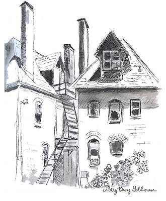 Skylines Drawings - Buffalo NY Allentown Houses in the Sun by Mary Kunz Goldman