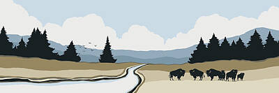 Mammals Digital Art - Buffalo Park Western Artwork by Toni Grote