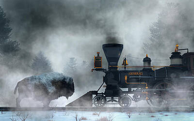 Landmarks Digital Art - Buffalo versus Train by Daniel Eskridge