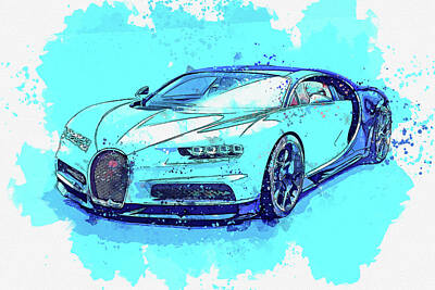 Nfl Team Signs - Bugatti Chiron 3  - Watercolor Bugatti Chiron 3  - Watercolor ca 2020 by Ahmet ca 2020 by Ahmet Asar by Celestial Images