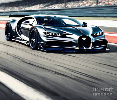 Sports Drawings - Bugatti Chiron Pur Sport 2022 Hypercar Chiron On Racetrack New Gray Chiron Pur Sport by Cortez Schinner