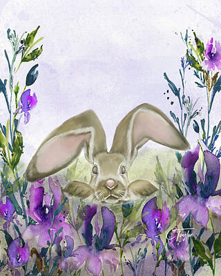 Mammals Mixed Media - Bunny in Iris Fields by Colleen Taylor