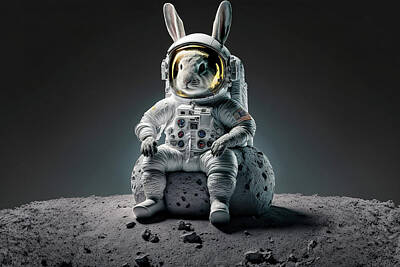 Golfing Royalty Free Images - Bunny Rabbit Astronaut Royalty-Free Image by Jim Vallee