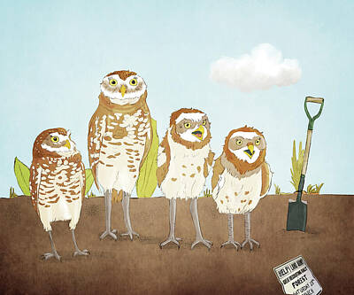 Birds Drawings Royalty Free Images - Burrowing Owl Farmers Royalty-Free Image by Roberta Murray