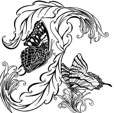 Animals Drawings - Butterflies by Jennifer Wheatley Wolf