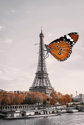 Clouds Royalty Free Images - Butterfly on the eiffel tower Royalty-Free Image by Frederic Mainguet