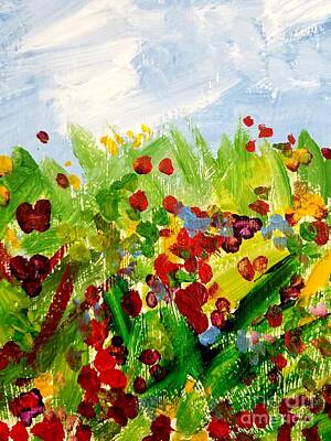 Roses Paintings - Butterflies and Flowers  by Rose Elaine