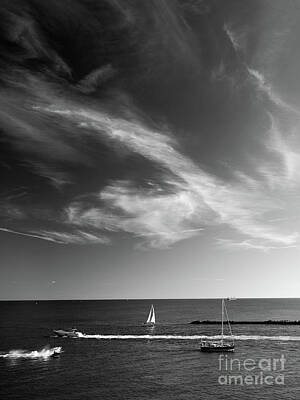 Monochrome Landscapes - BW Criss Cross 1 of 3 PORTRAIT - Boats and Beautiful Skies Singer Island West Palm Beach Florida by William Robert Stanek