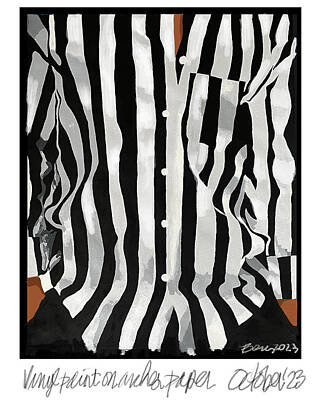 Jazz Drawings - BW striped shirt painting by Richard Berg