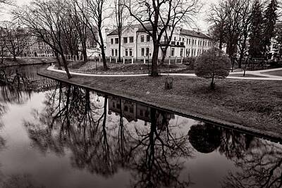 Jouko Lehto Royalty-Free and Rights-Managed Images - By the canal. 4. Riga 2024 bw by Jouko Lehto