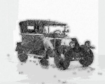 Storm Clouds Colt Forney Royalty Free Images - c. 1924 Renault Type NN Torpedo 3 Classic Cars - Etching Poster Royalty-Free Image by Celestial Images