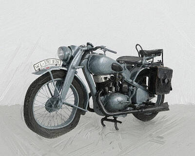 Negative Space - c. 1924 Renault Type NN Torpedo, a motorcycle adapted to military needs_Impasto Painting ca 2020 by  by Celestial Images