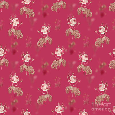 Food And Beverage Mixed Media Rights Managed Images - Cabbage Rose Botanical Seamless Pattern in Viva Magenta n.0838 Royalty-Free Image by Holy Rock Design