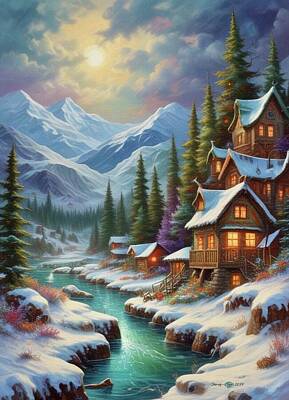 Mountain Digital Art - Cabins on Cold Creek by James Eye