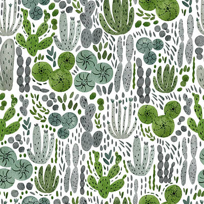 Animal Paintings David Stribbling Royalty Free Images - Cactus and succulent pattern Royalty-Free Image by Julien