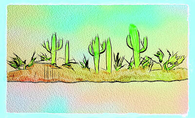 Abstract Landscape Mixed Media - Cactus Art Sketch  Abstract 2  by Linda Brody