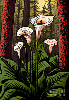 Lilies Digital Art - calla  lily  in  the  forest  in  the  style  by Asar Studios by Celestial Images