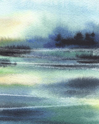 Royalty-Free and Rights-Managed Images - Calm Meditative Landscape Water Reflections Beach Art Contemporary Cool Watercolor Palette III by Irina Sztukowski