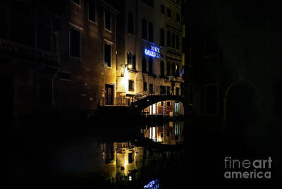 The Art Of Pottery - Canal Reflection at Night Venice Italy by M G Whittingham