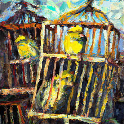 Birds Paintings - Canary A Miner In Sight by Scottie Drippn
