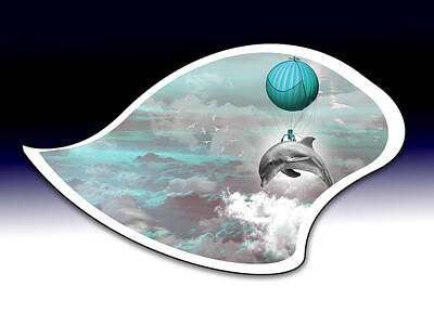 Botanical Farmhouse - Candy Blue Air Balloon Dolphin by Marvin Blaine