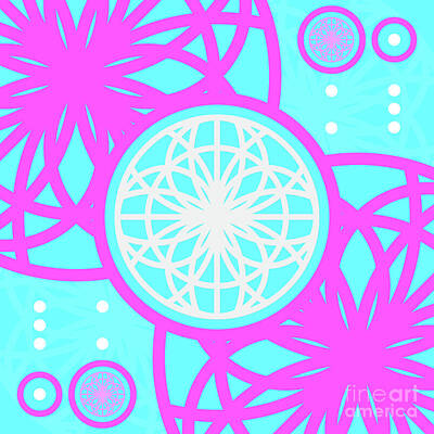 Royalty-Free and Rights-Managed Images - Candy Bubblegum Geometric Glyph Art in Cyan Blue and Pink n.0101 by Holy Rock Design