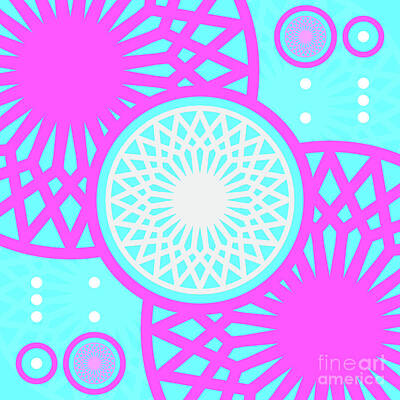 Royalty-Free and Rights-Managed Images - Candy Bubblegum Geometric Glyph Art in Cyan Blue and Pink n.0151 by Holy Rock Design