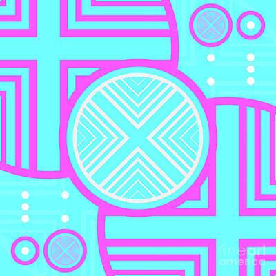 Royalty-Free and Rights-Managed Images - Candy Bubblegum Geometric Glyph Art in Cyan Blue and Pink n.0266 by Holy Rock Design