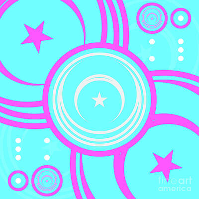 Abstract Mixed Media - Candy Bubblegum Geometric Glyph Art in Cyan Blue and Pink n.0291 by Holy Rock Design