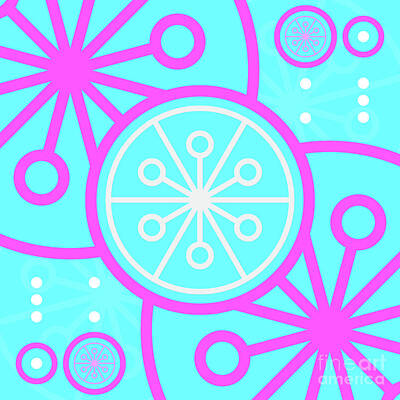 Abstract Mixed Media - Candy Bubblegum Geometric Glyph Art in Cyan Blue and Pink n.0361 by Holy Rock Design