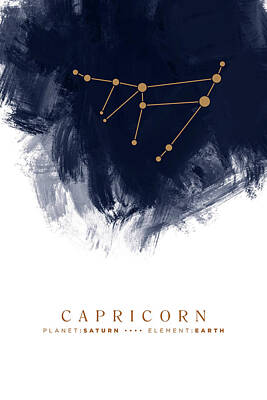 Mixed Media - Capricorn Zodiac Sign - Minimal Print - Zodiac, Constellation, Astrology, Good Luck, Sky - Blue by Studio Grafiikka