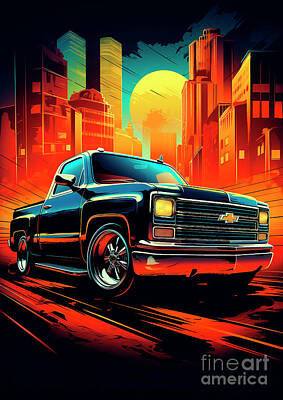 Transportation Drawings - Car 066 Chevrolet Silverado Retro Revival Rides by Clark Leffler